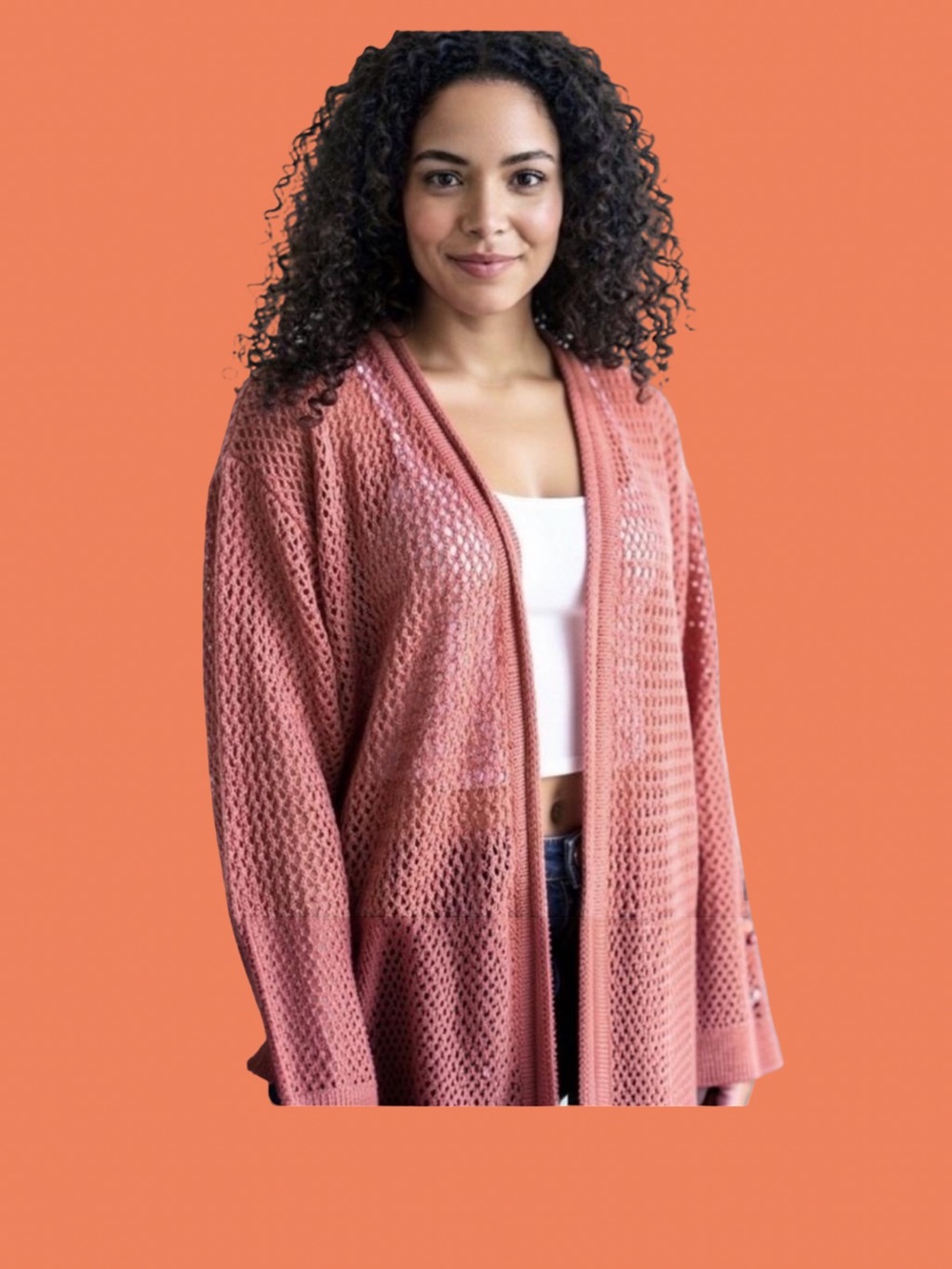 Open-Front CORAL COLOURED  Knit Cardigan for Women